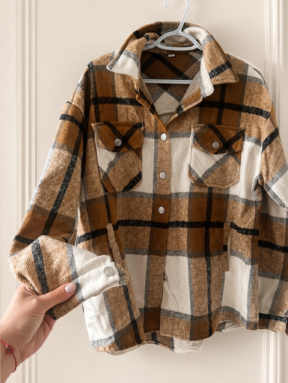 Women’s Large Cozy Plaid Shacket Jacket Oversized Warm Button Up - Picture 1 of 8